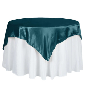 Satin 60"x60" Table Overlay Square Tablecloth Peacock Teal - Smooth Silky Touch Table Cover