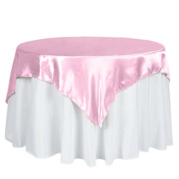 Satin 60"x60" Table Overlay Square Tablecloth Pink - Smooth Silky Touch Table Cover