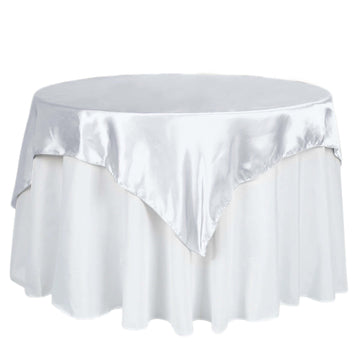 Satin 60"x60" Table Overlay Square Tablecloth White - Smooth Design for Sophisticated Events