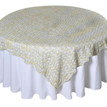 Satin 72"x72" Table Overlay Ivory - 3D Mini Rosette Tablecloth Topper