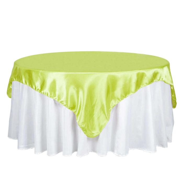 72" x 72" Apple Green Satin Square Tablecloth Overlay