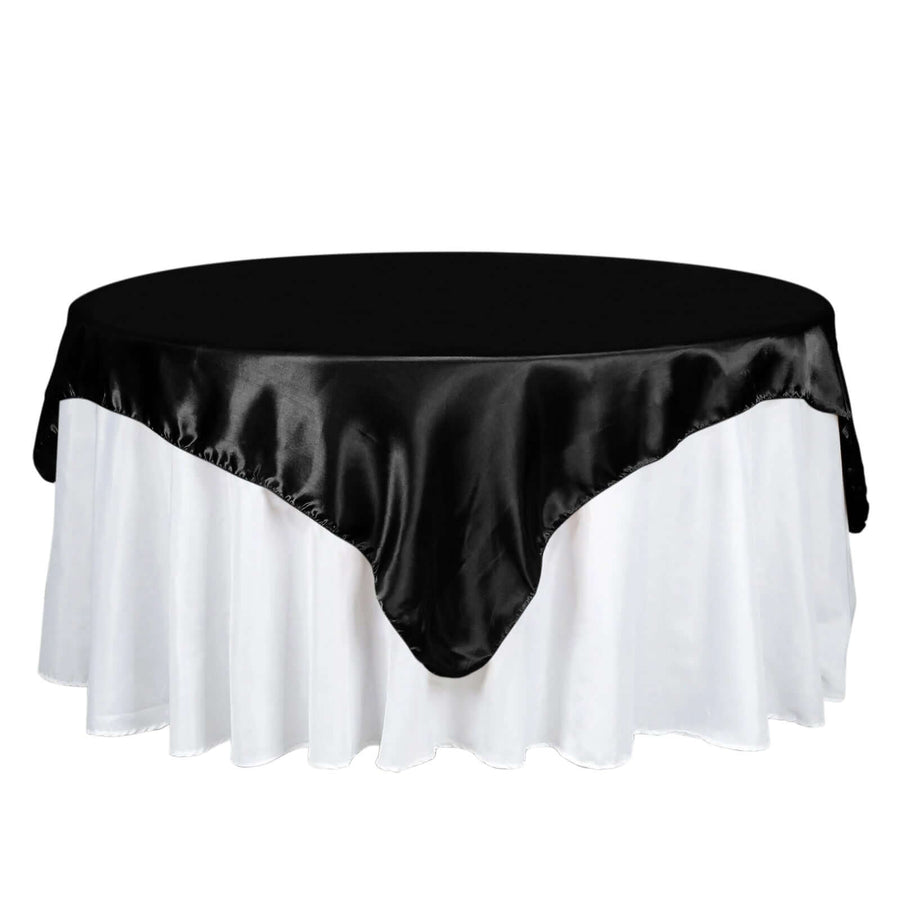 72" x 72" Black Satin Square Tablecloth Overlay