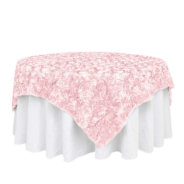 Satin 72"x72" Table Overlay Square Tablecloth Blush - 3D Rosette Table Cover