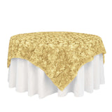 72x72inch Champagne 3D Rosette Satin Table Overlay, Square Tablecloth Topper