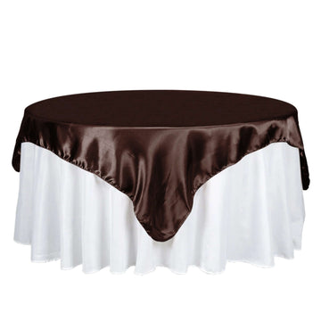 Satin 72"x72" Table Overlay Square Tablecloth Chocolate - Smooth Finish Table Cover