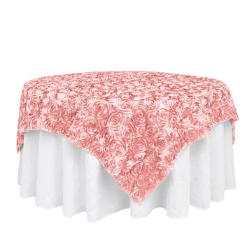 Satin 72"x72" Table Overlay Square Tablecloth Dust Rose - 3D Rosette Table Cover