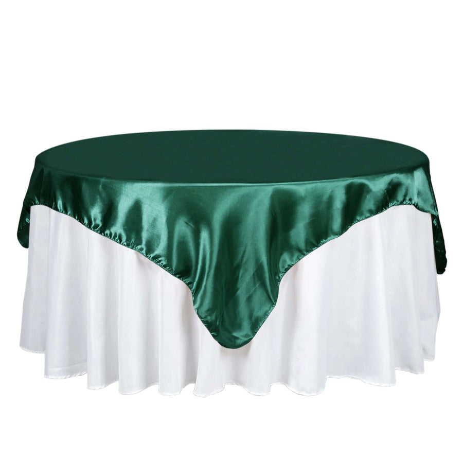 72" x 72" Hunter Emerald Green Satin Square Tablecloth Overlay