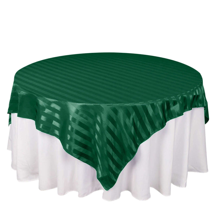 Hunter Emerald Green Satin Stripe Square Table Overlay, Smooth Elegant Table Topper