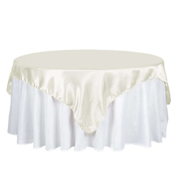 Satin 72"x72" Table Overlay Square Tablecloth Ivory - Smooth Finish Table Cover