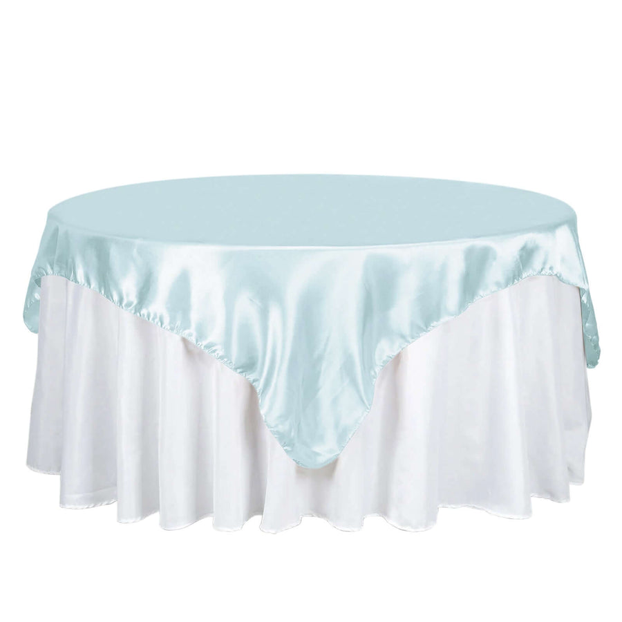 72" x 72" Light Blue Satin Square Tablecloth Overlay