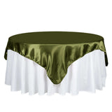 72" x 72" Olive Green Satin Square Tablecloth Overlay