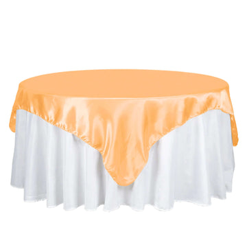 Satin 72"x72" Table Overlay Square Tablecloth Peach - Smooth Finish Table Cover