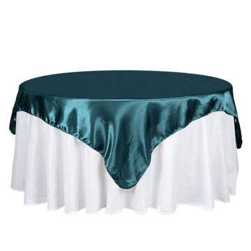 Satin 72"x72" Table Overlay Square Tablecloth Peacock Teal - Smooth Finish Table Cover