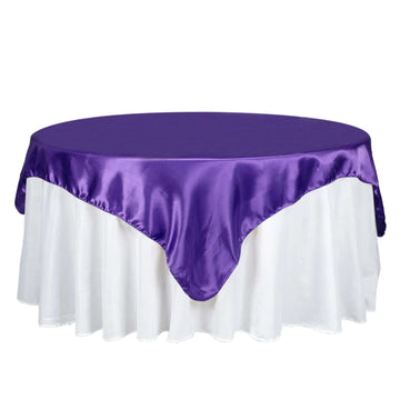 Satin 72"x72" Table Overlay Square Tablecloth Purple - Smooth Finish Table Cover