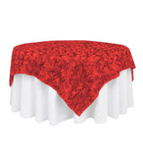 72x72inch Red 3D Rosette Satin Table Overlay, Square Tablecloth Topper