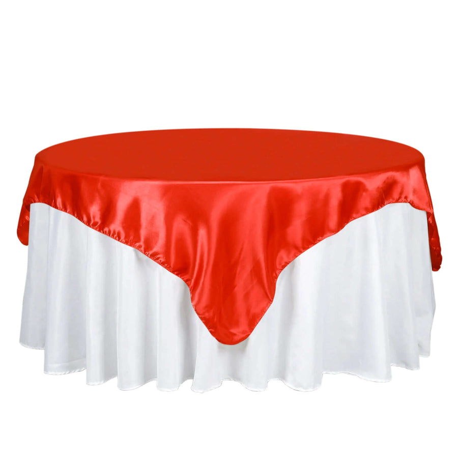 72" x 72" Red Satin Square Tablecloth Overlay