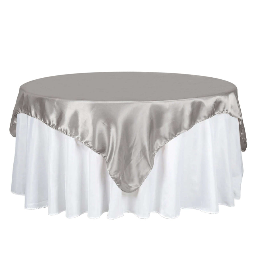 72" x 72" Silver Satin Square Tablecloth Overlay