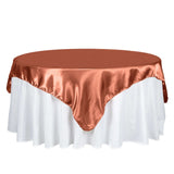 72" x 72" Terracotta (Rust) Satin Square Tablecloth Overlay