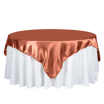 Satin 72"x72" Table Overlay Square Tablecloth Terracotta (Rust) - Smooth Finish Table Cover