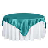 72" x 72" Turquoise Satin Square Tablecloth Overlay