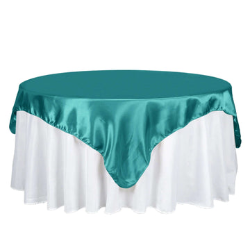 Satin 72"x72" Table Overlay Square Tablecloth Turquoise - Smooth Finish Table Cover