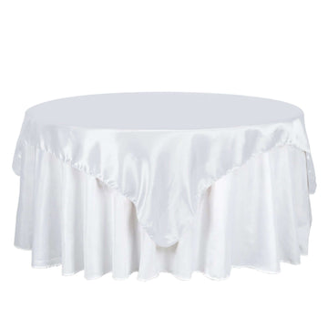 Satin 72"x72" Table Overlay Square Tablecloth White - Smooth Finish for Luxurious Events