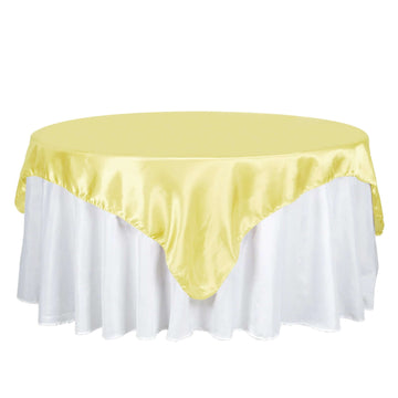 Satin 72"x72" Table Overlay Square Tablecloth Yellow - Smooth Finish Table Cover