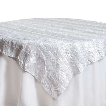 Satin 72"x72" Table Overlay White - Crushed 3D Wavy Table Topper