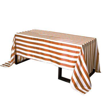 Satin 90"x156" Rectangle Tablecloth Gold/White - Stripe Design with Seamless Finish Table Cover