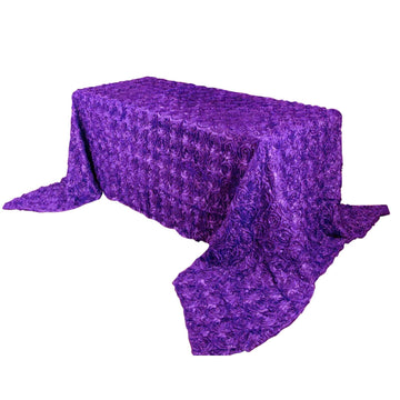 Satin 90"x156" Rectangle Tablecloth Purple - Grandiose 3D Rosette Table Cover with Seamless Finish