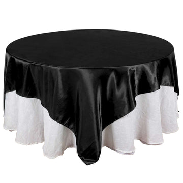 Satin 90"x90" Table Overlay Square Tablecloth Black - Smooth Finish Table Topper