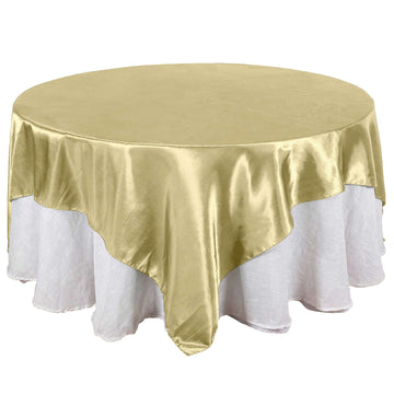 Satin 90"x90" Table Overlay Square Tablecloth Champagne - Smooth Finish Table Topper