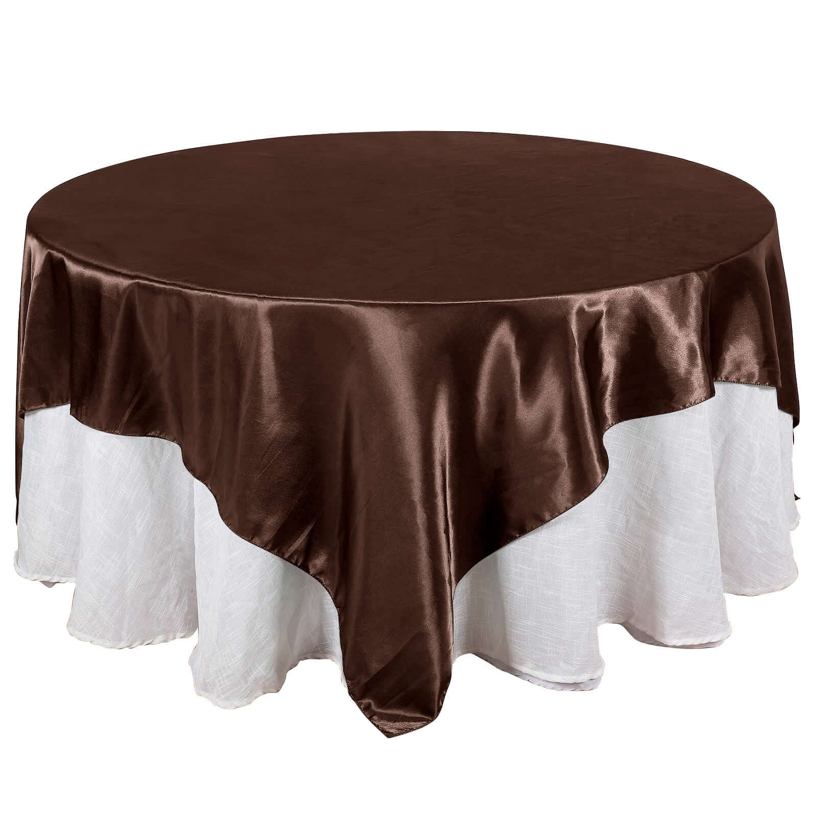 Satin 90"x90" Table Overlay Square Tablecloth Chocolate - Smooth Finish Table Topper