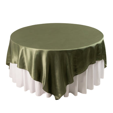 Satin 90"x90" Table Overlay Square Tablecloth Dusty Sage Green - Smooth Finish Table Topper