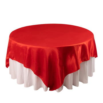 Satin 90"x90" Table Overlay Square Tablecloth Red - Smooth Finish Table Topper