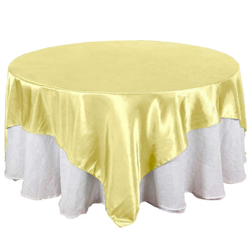 Satin 90"x90" Table Overlay Square Tablecloth Yellow - Smooth Finish for Luxurious Events