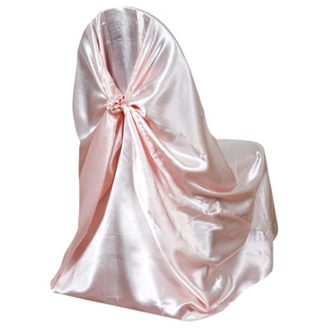 Satin Chair Cover Self-Tie Universal Design Blush - Durable Slip-On Cover for Folding, Dining, Banquet & Standard Chairs