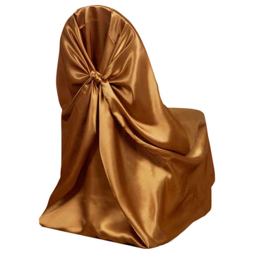 Satin Chair Cover Self-Tie Universal Design Gold - Durable Slip-On Cover for Folding, Dining, Banquet & Standard Chairs