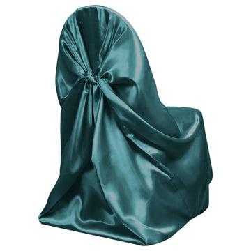 Satin Chair Cover Self-Tie Universal Design Peacock Teal - Durable Slip-On Cover for Folding, Dining, Banquet & Standard Chairs