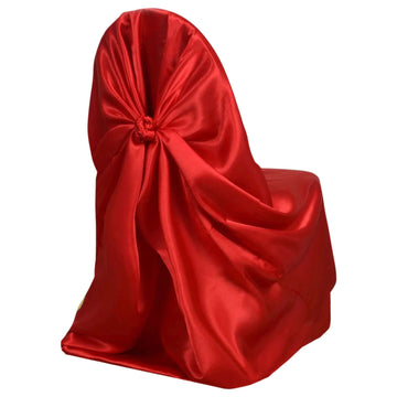 Satin Chair Cover Self-Tie Universal Design Red - Durable Slip-On Cover for Folding, Dining, Banquet & Standard Chairs