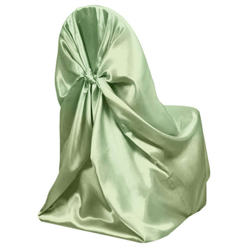 Satin Chair Cover Self-Tie Universal Design Sage Green - Durable Slip-On Cover for Folding, Dining, Banquet & Standard Chairs