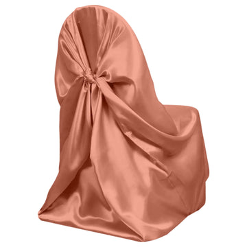 Satin Chair Cover Self-Tie Universal Design Terracotta (Rust) - Durable Slip-On Cover for Folding, Dining, Banquet & Standard Chairs