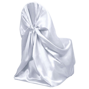 Satin Chair Cover Self-Tie Universal Design White - Durable Slip-On Cover for Folding, Dining, Banquet & Standard Chairs