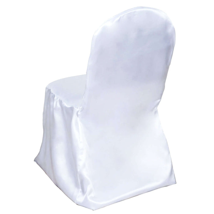 White Glossy Satin Banquet Chair Covers, Reusable Elegant Chair Covers