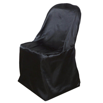 Satin Chair Covers for Folding Chairs Black with Glossy Sheen - Reusable Covers