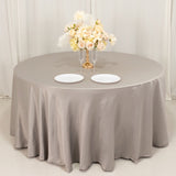 120inch Silver Seamless Lamour Satin Round Tablecloth for 5 Foot Table With Floor-Length