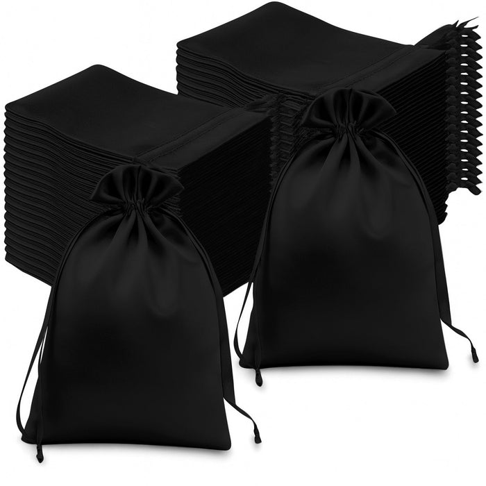 60 Pack 6x9inch Black Satin Wedding Party Favor Bags, Drawstring Pouch Gift Bags