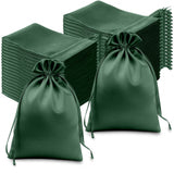 60 Pack 6x9inch Hunter Emerald Green Satin Wedding Party Favor Bags, Drawstring Pouch Gift Bags