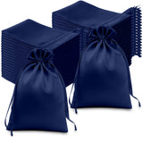 60 Pack 6x9 Navy Blue Satin Wedding Party Favor Bags, Drawstring Pouch Gift Bags