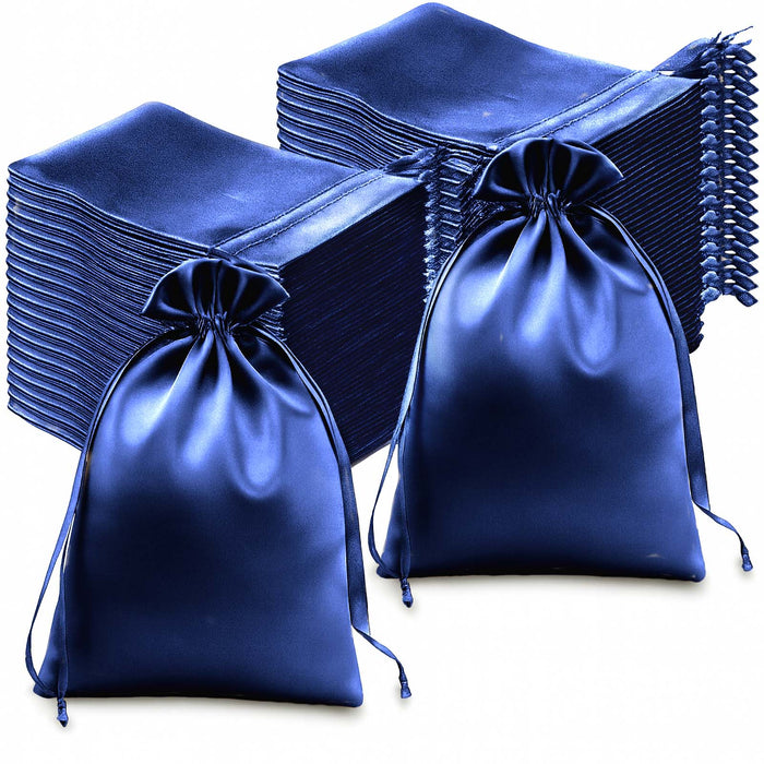 60 Pack 6x9inch Royal Blue Satin Wedding Party Favor Bags, Drawstring Pouch Gift Bags